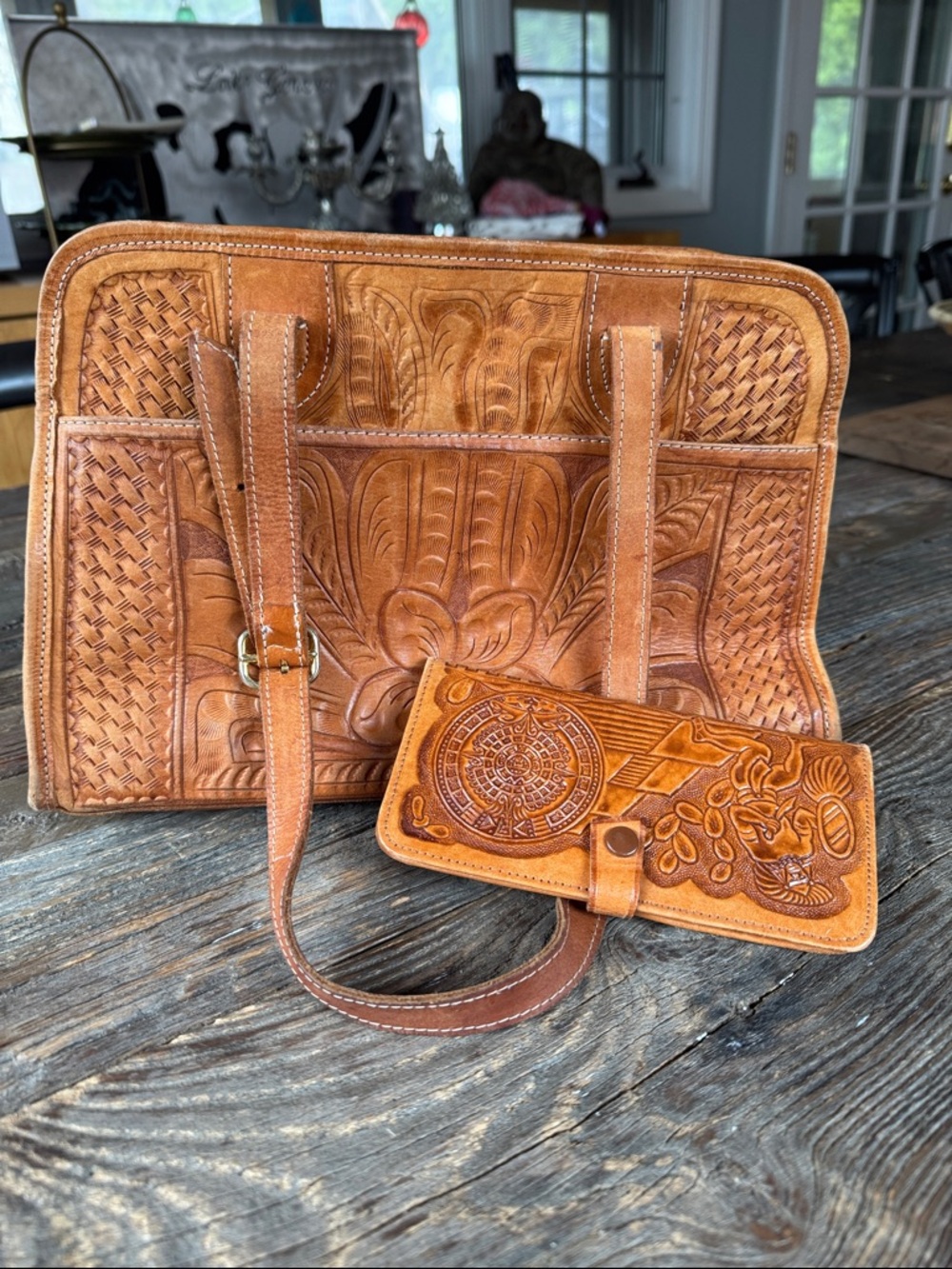 Leaders in leather vintage artisan Paraguayan hand tool satchel with wallet